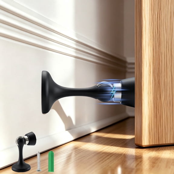WellMade Magnetic Door Stop Matte Black, Zinc Alloy Floor Mount Door Holder for Wall or Baseboard