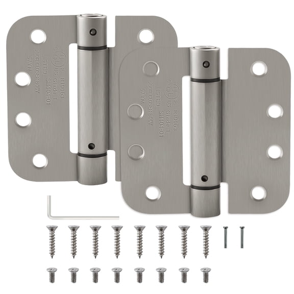 WellMade 4 in. Self-Closing Spring Hinge, Satin Nickel Steel Adjustable Door Hinge with Screws and Tools, 2 pack