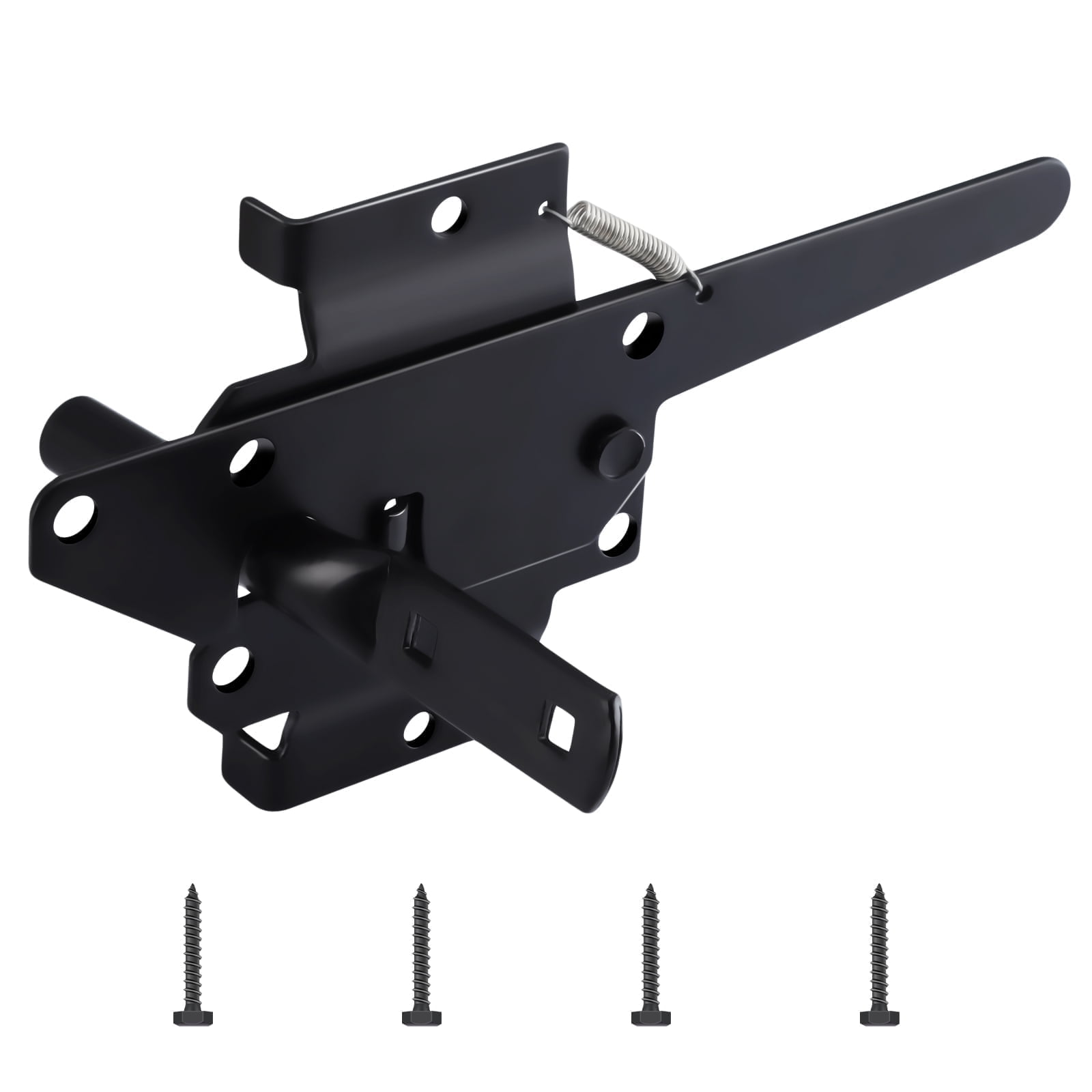 WellMade Self-Locking Gate Latch,Heavy Duty Post Mount Automatic Gravity Lever Door Latches for Wooden Fence,Garden Outdoor, Metal Gates Vinyl Fence, Black Finish with Screws