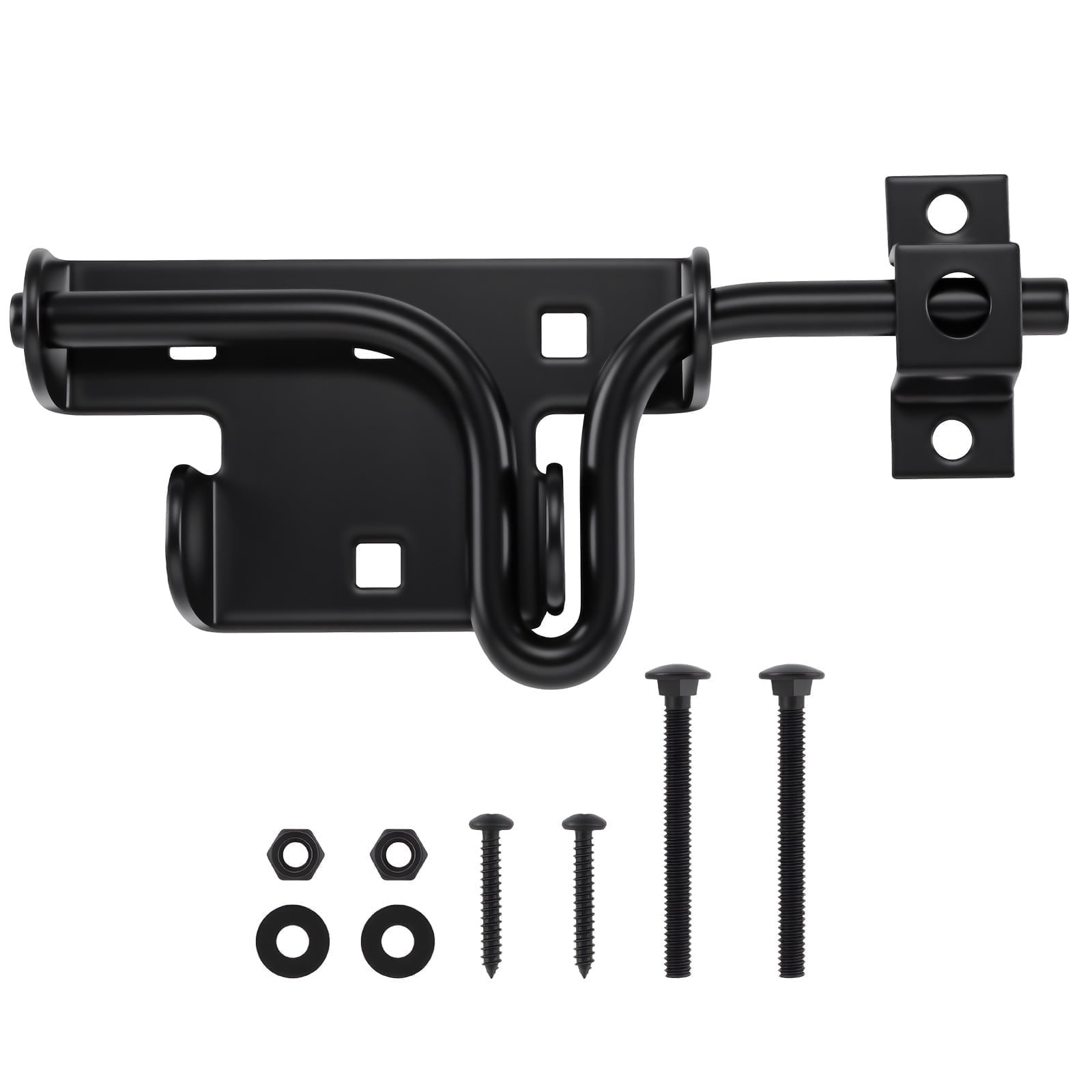 WellMade Heavy Duty Sliding Bolt Gate Latch, Black Steel Door Lock with Padlock Hole and Screws for Fence, Shed and Barn Door, 1 pack