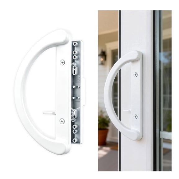 WellMade White Patio Sliding Door Pull Handle Set, Non-Keyed Zinc Alloy Sliding Door Hardware, Fits 3-15/16" Hole Spacing, 1 Set
