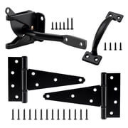 WellMade 6" T-Hinge & Latch Set, Heavy Duty Gate Hardware Kit for Outdoor Wood Swing Fences, Black Finish