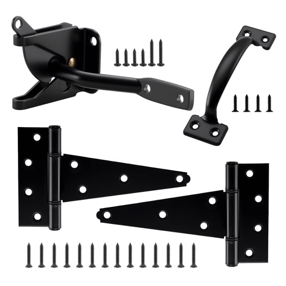 WellMade 6" T-Hinge & Latch Set, Heavy Duty Gate Hardware Kit for Outdoor Wood Swing Fences, Black Finish