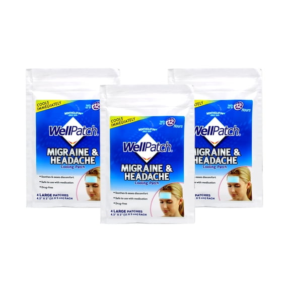 WellPatch Migraine & Headache Cooling Patch 4 ea (Pack of 3)