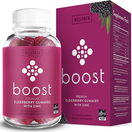WellPath Boost Elderberry Gummies with Zinc & Vitamin C | Immune Support Supplement for Adults | Immunity Booster Vitamins | Sambucol Black Gummy | Non-GMO & Vegan, 60 Ct