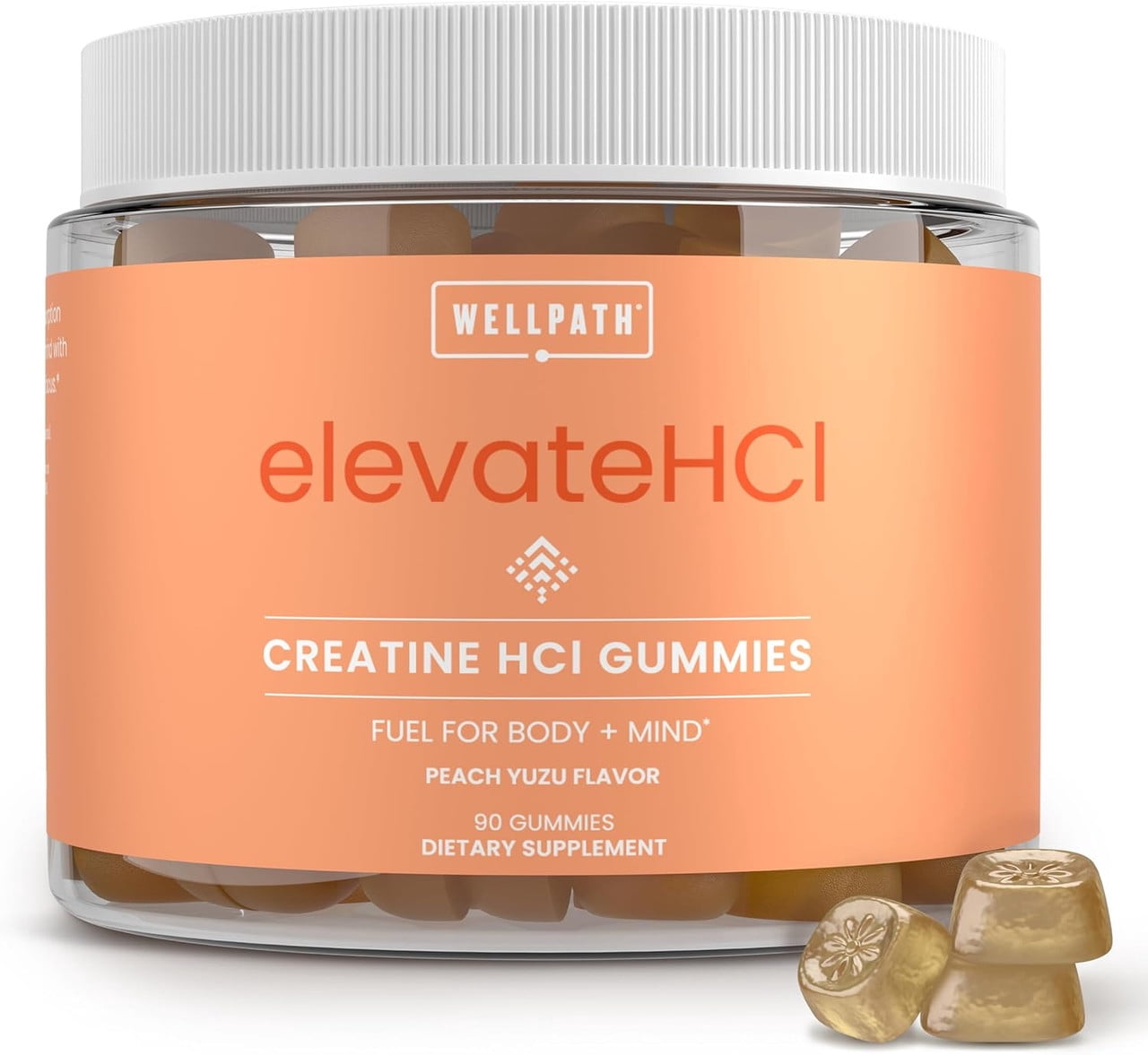 WellPath Creatine HCl Gummies 750mg – Chewable Creatine Gummies for Women and Men – 5g Monohydrate Equivalent - Peach Yuzu Tart Flavor, Real Sugar - Cognitive & Performance Support – Non-GMO, 90ct