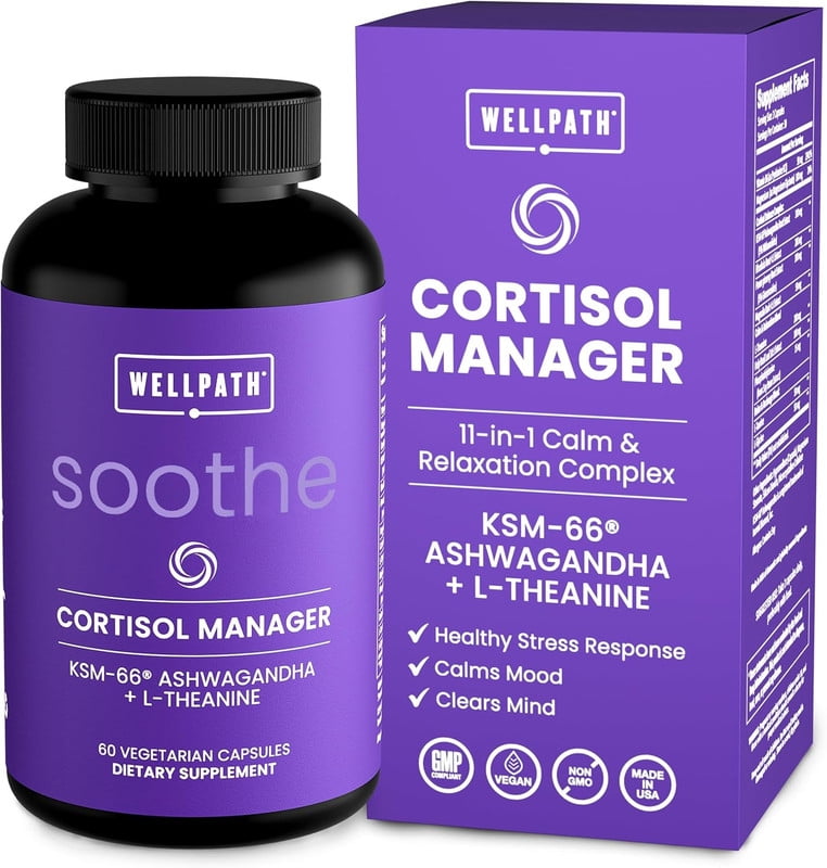 WellPath Soothe Cortisol Manager - Cortisol Supplements for Women with KSM-66® Ashwagandha & L-Theanine - Stress Support, Detox - 11-in-1 Complex, Vegan, Made in USA, Non-GMO, 60 Ct