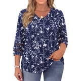 WellSize Womens Plus Size 3/4 Sleeve Tops Trendy V Neck Tunic Floral ...