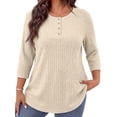 thumbnail image 1 of WellSize 3/4 Sleeve Blouses for Women Plus Size Henley Shirts Casual Crew Neck Tunic Tops Trendy Fall Pullover, 1 of 10