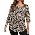 thumbnail image 1 of WellSize 3/4 Sleeve Plus Size Womens Blouses Casual Floral Pleats Tops Summer Crewneck Shirts Tunic Curved Hem Blouses, 1 of 7