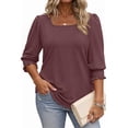 thumbnail image 1 of WellSize 3/4 Sleeve Womens Plus Size Tops Dressy Square Neck Casual Blouses Smocked Cuffs Summer Shirts, 1 of 7