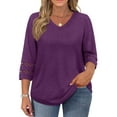 thumbnail image 1 of WellSize 3/4 Sleeve Womens Plus Size Tops V Neck Trendy Tunic Fall Blouses Curved Hem Casual Shirts, 1 of 8