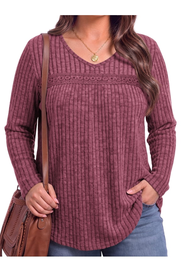 Long Sleeve Shirts for Women Plus Size Lace Tunic Tops Casual V Neck Pullover Fall Lightweight Sweaters for Women