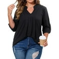 thumbnail image 1 of WellSize Plus Size Blouse for Women Dressy Pleated Tunic Tops Roll Up 3/4 Sleeve Shirts, 1 of 8