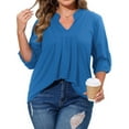thumbnail image 1 of WellSize Plus Size Blouse for Women Dressy Pleated Tunic Tops Roll Up 3/4 Sleeve Shirts, 1 of 8
