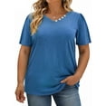 thumbnail image 1 of WellSize Plus Size Blouses for Women Button Tunic Tops V Neck Short Sleeve Summer Shirts, 1 of 8