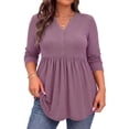 thumbnail image 1 of WellSize Plus Size Blouses for Women V Neck Curved Hems Tunic Tops Casual Long Sleeve Botton Fall Shirts, 1 of 7