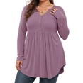 thumbnail image 1 of WellSize Plus Size Blouses for Women V Neck Curved Hems Tunic Tops Casual Long Sleeve Botton Fall Shirts, 1 of 9