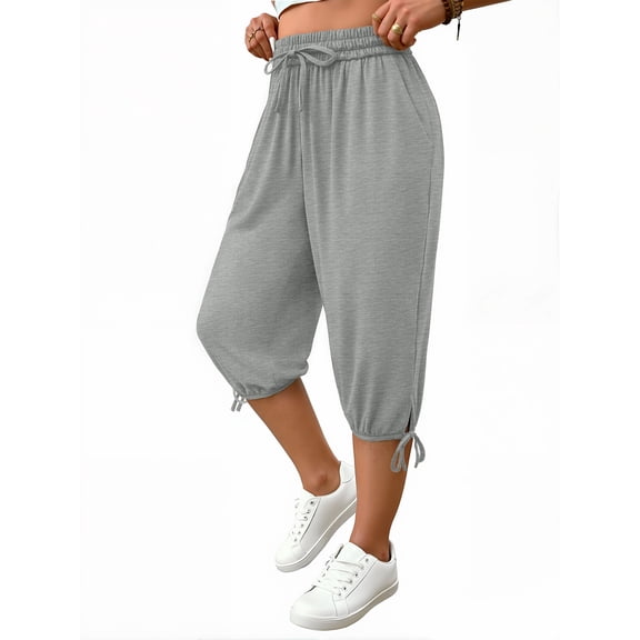 WellSize Plus Size Capris Pants for Women Lightweight Casual Joggers with Pockets Loose Fit High Waisted Pants