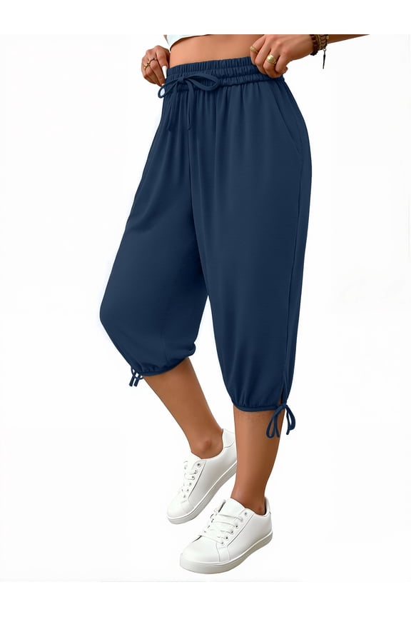 Plus Size Capris Pants for Women Lightweight Casual Joggers with Pockets Loose Fit High Waisted Pants