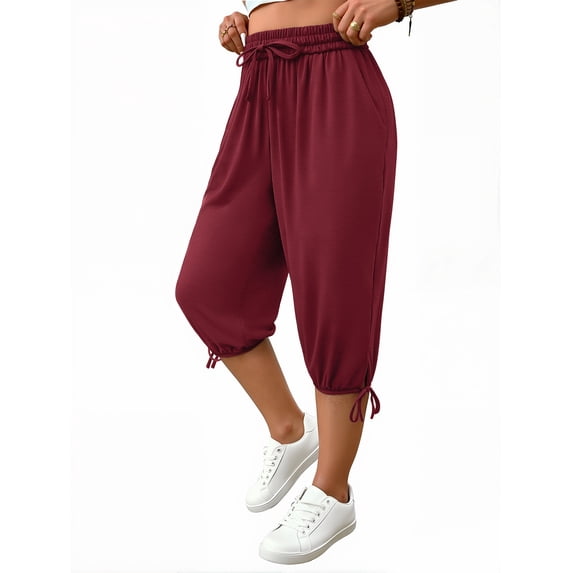 WellSize Plus Size Capris Pants for Women Lightweight Casual Joggers with Pockets Loose Fit High Waisted Pants