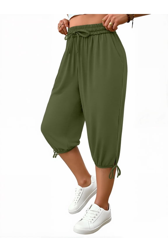 Plus Size Capris Pants for Women Lightweight Casual Joggers with Pockets Loose Fit High Waisted Pants