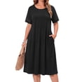 thumbnail image 1 of WellSize Plus Size Dresses for Women Summer Crew Neck Short Sleeve Sundresses Casual Beach Midi Dresses with pockets, 1 of 7