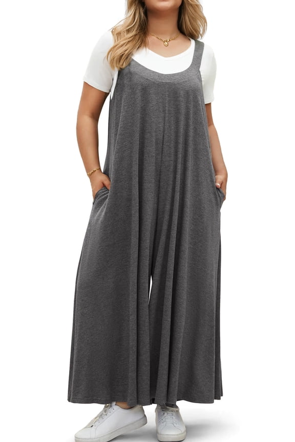 Plus Size Jumpsuits for Women Adjustable Straps Loose Overalls Long Rompers With Pockets