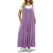 WellSize Plus Size Jumpsuits for Women Adjustable Straps Loose Overalls Long Rompers With Pockets