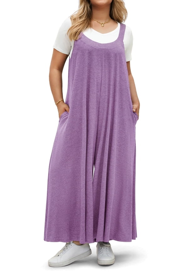 Plus Size Jumpsuits for Women Adjustable Straps Loose Overalls Long Rompers With Pockets