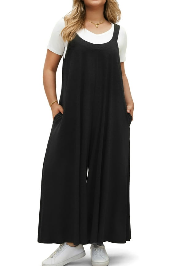 Plus Size Jumpsuits for Women Adjustable Straps Loose Overalls Long Rompers With Pockets