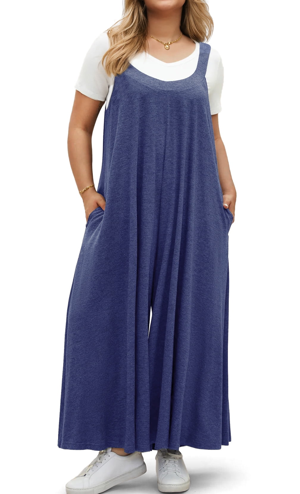 WellSize Plus Size Jumpsuits for Women Adjustable Straps Loose Overalls  Long Rompers With Pockets Factory Sale, image size:1008x1658