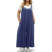 WellSize Plus Size Jumpsuits for Women Adjustable Straps Loose Overalls Long Rompers With Pockets