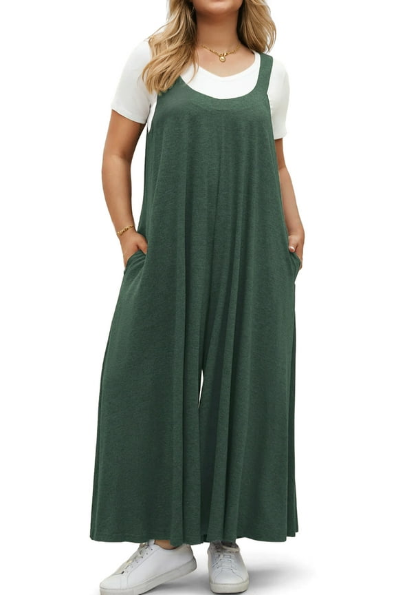 Plus Size Jumpsuits for Women Adjustable Straps Loose Overalls Long Rompers With Pockets
