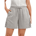 thumbnail image 1 of WellSize Plus Size Lace Shorts for Women Summer Drawstring Elastic Waist Short Pants with Pockets, 1 of 8