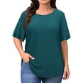 thumbnail image 1 of WellSize Plus Size Tops for Women Eyelet Crew Neck Tunic Blouses Casual Summer Ruffled Short Sleeve Shirts, 1 of 8