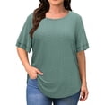 thumbnail image 1 of WellSize Plus Size Tops for Women Eyelet Crew Neck Tunic Blouses Casual Summer Ruffled Short Sleeve Shirts, 1 of 8
