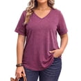 thumbnail image 1 of WellSize Plus Size V Neck Tops for Women Dressy Lace Short Sleeve Shirts Casual Summer Tunic Blouses, 1 of 8