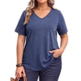 thumbnail image 1 of WellSize Plus Size V Neck Tops for Women Dressy Lace Short Sleeve Shirts Casual Summer Tunic Blouses, 1 of 8