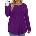 thumbnail image 1 of WellSize Plus Size Women Blouses Casual Pleated Long Sleeve Shirts Fall Crew Neck Tunic Tops, 1 of 10