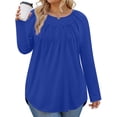 thumbnail image 1 of WellSize Plus Size Women Blouses Casual Pleated Long Sleeve Shirts Fall Crew Neck Tunic Tops, 1 of 10