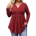 thumbnail image 1 of WellSize Plus Size Blouses for Women V Neck Curved Hems Tunic Tops Casual Long Sleeve Botton Fall Shirts, 1 of 1