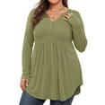 thumbnail image 1 of WellSize Plus Size Blouses for Women V Neck Curved Hems Tunic Tops Casual Long Sleeve Botton Fall Shirts, 1 of 9