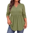 thumbnail image 1 of WellSize Plus Size Blouses for Women V Neck Curved Hems Tunic Tops Casual Long Sleeve Botton Fall Shirts, 1 of 7