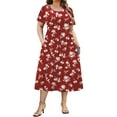 thumbnail image 1 of WellSize Plus Size Women Summer Dresses Casual Crew Neck Short Sleeve Sundresses Floral Midi Dress with Pockets, 1 of 8
