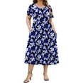 thumbnail image 1 of WellSize Plus Size Women Summer Dresses Casual Crew Neck Short Sleeve Sundresses Floral Midi Dress with Pockets, 1 of 8