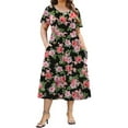 thumbnail image 1 of WellSize Plus Size Women Summer Dresses Casual Crew Neck Short Sleeve Sundresses Floral Midi Dress with Pockets, 1 of 8