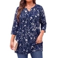 thumbnail image 1 of WellSize Plus Size Womens Tunic Tops 3/4 Sleeve Dressy Fall Blouses Casual V Neck Floral Shirts Tunics for Leggings, 1 of 8