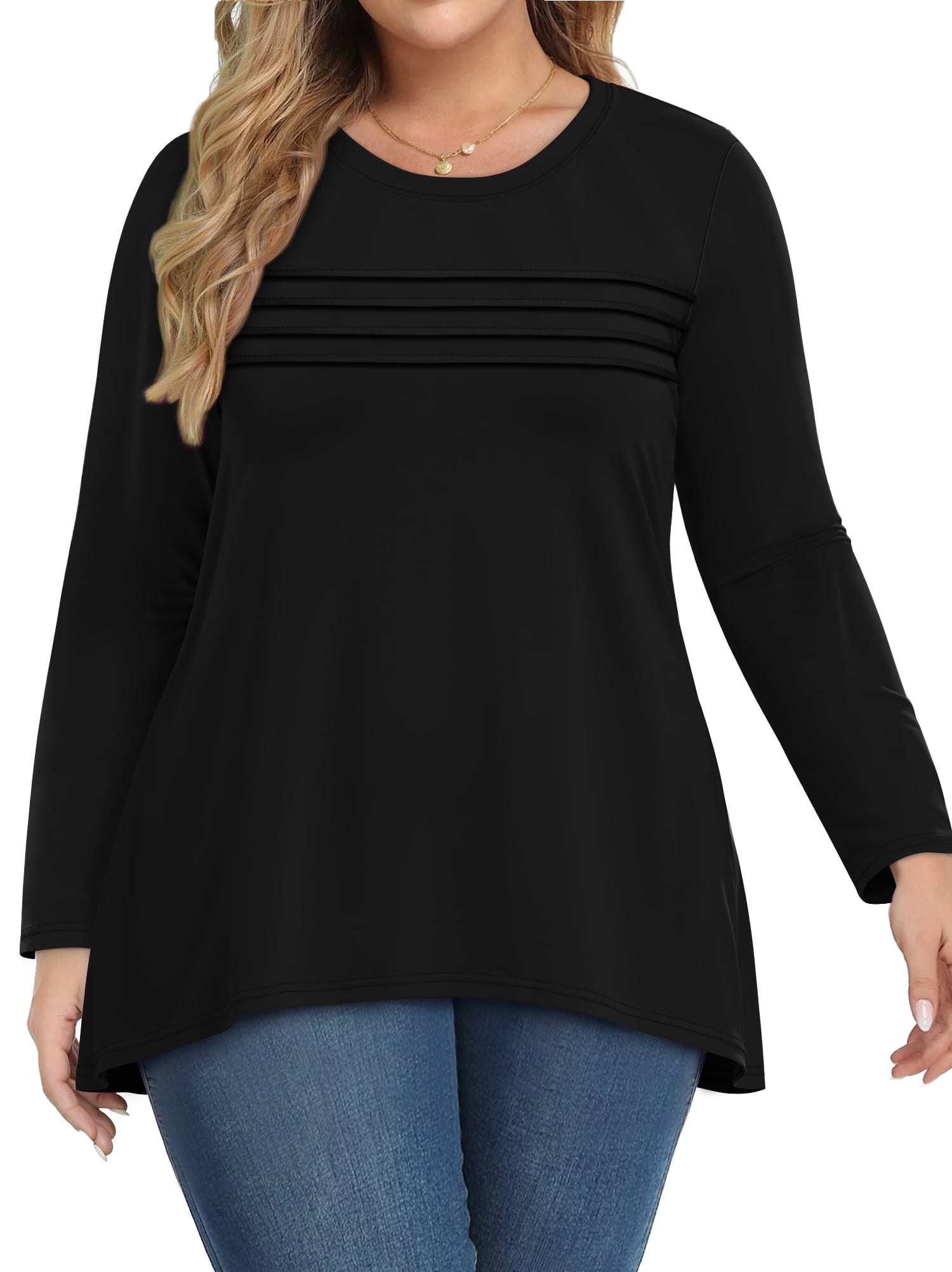 WellSize Plus Size Women Tunic Tops Casual Crew Neck Long Sleeve ...