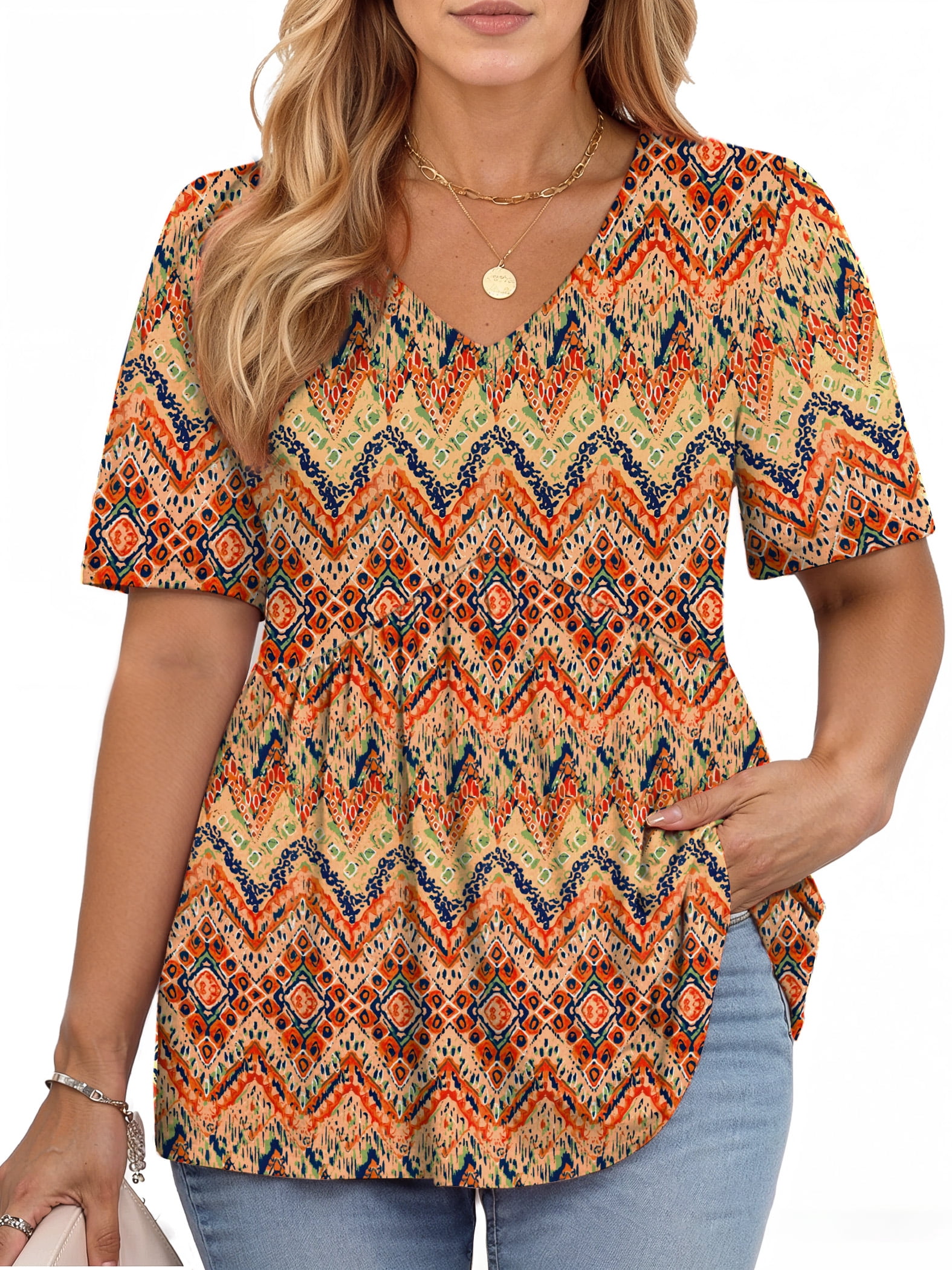 WellSize Plus Size Women Tops Casual V Neck Blouses Summer Short Sleeve ...